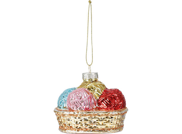 Juletrepynt strikkekurv glass 6,5cm 3ass Display 12stk 