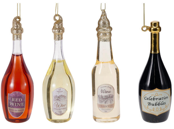 Juletrepynt vinflaske glass 14cm 4ass Display 12stk 