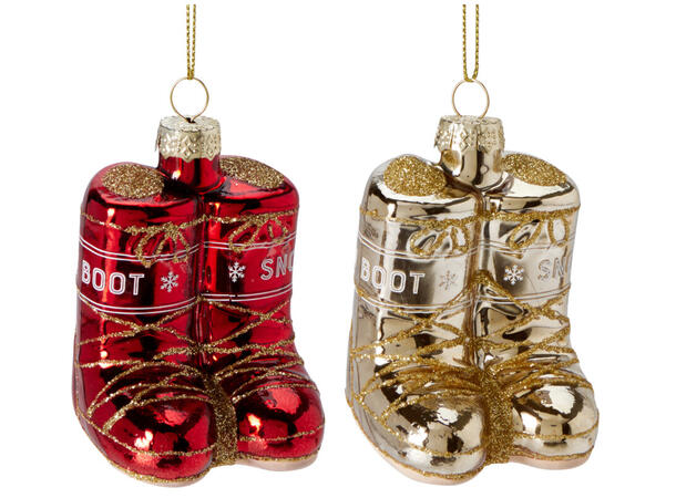 Juletrepynt vinterstøvel glass 6cm 2ass Ass farger m/gullsnor 