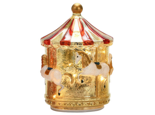 Karusell LED gull glass 15x17,2cm Batteri 3xAA Timer 6timer on/18timer off 