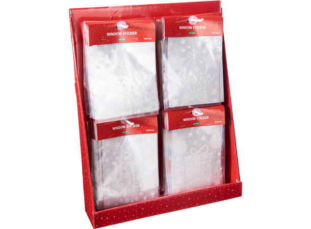 Klistremerke til vindu jul 18x21cm 4ass Display 96stk ass sjablonger 