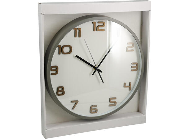 Klokke vegg PP/glass 35cm 2ass grå, sand Batteri: 1xAA ikke inkl 