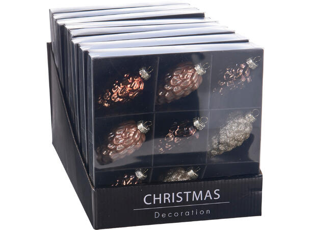 Kongler glass amber 8,6cm 9stk 9 stk i sort gaveeske 