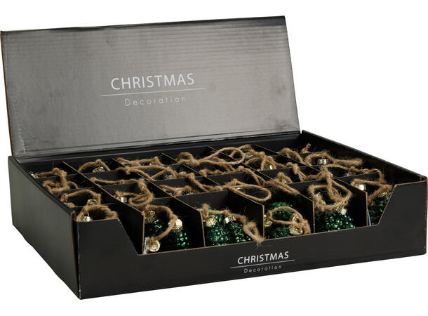 Kongler glass grønn 6,5cm m/tau 28cm 4st Display 24pk m/4 stk 6,5cm 