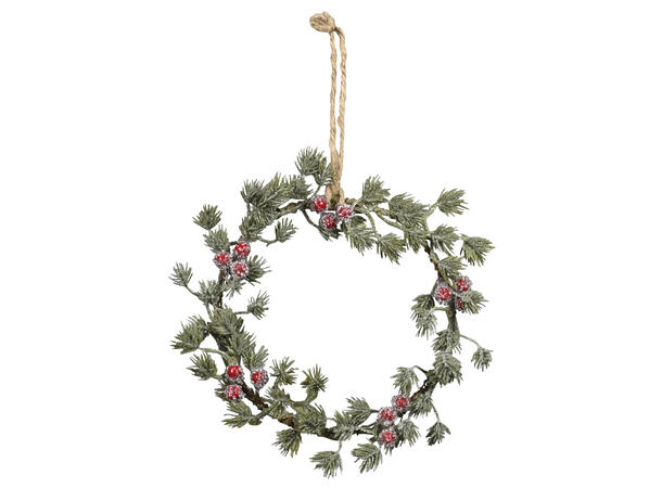 Krans grønn m/bær 22cm + 12cm tau 