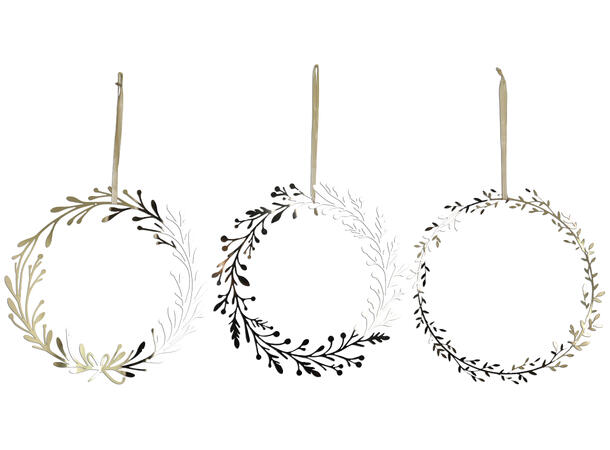 Krans gullbelagt metall 30x30cm 3ass 