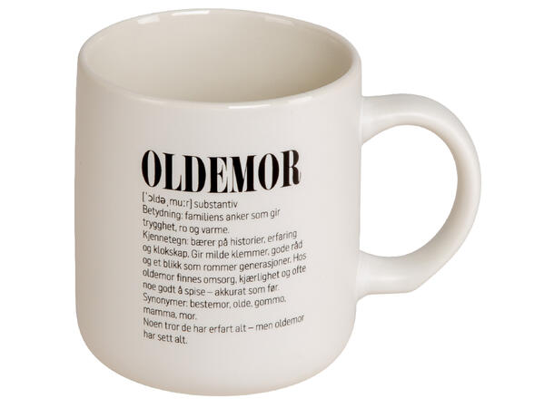 Krus definisjon hvit m/sort Oldemor 330ml 8x9cm 200g 