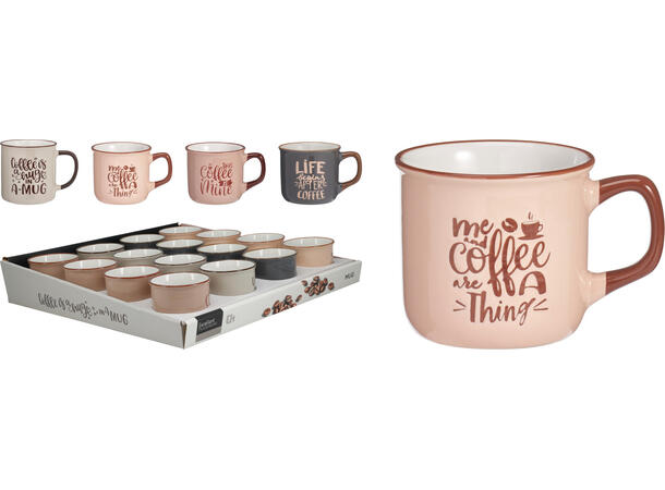 Krus espresso keramikk 10x7,5x6,5cm 4ass 16stk i display. .ed pregede kaffetekst 