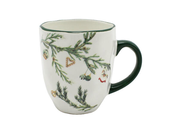 Krus hvit keramikk m/grønn jul 12x9x10cm 