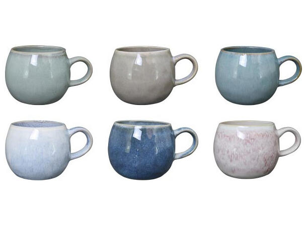 Krus kopp glasert steingods 12x9cm 6ass Volum: 0,5 liter 