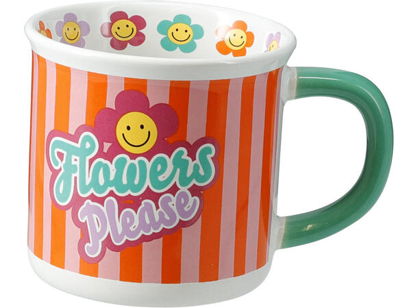 Krus porselen Good Vibes 9cm 350ml 4ass Med dekor inni og utenpå. I gaveeske 