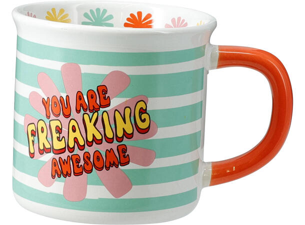 Krus porselen Good Vibes 9cm 350ml 4ass Med dekor inni og utenpå. I gaveeske 