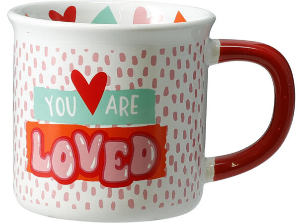 Krus porselen Good Vibes 9cm 350ml 4ass Med dekor inni og utenpå. I gaveeske 