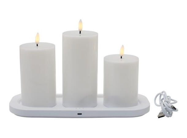 Kubbelys LED hvit h.plast 30x12x17cm s/3 Ladeplate med USB kabel 