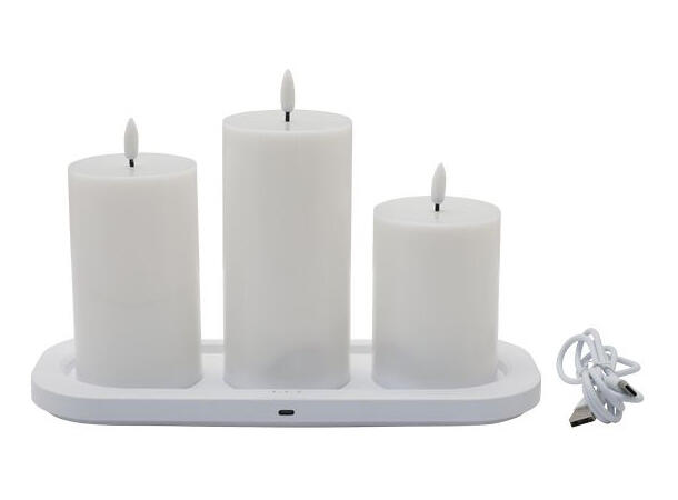 Kubbelys LED hvit h.plast 30x12x17cm s/3 Ladeplate med USB kabel 