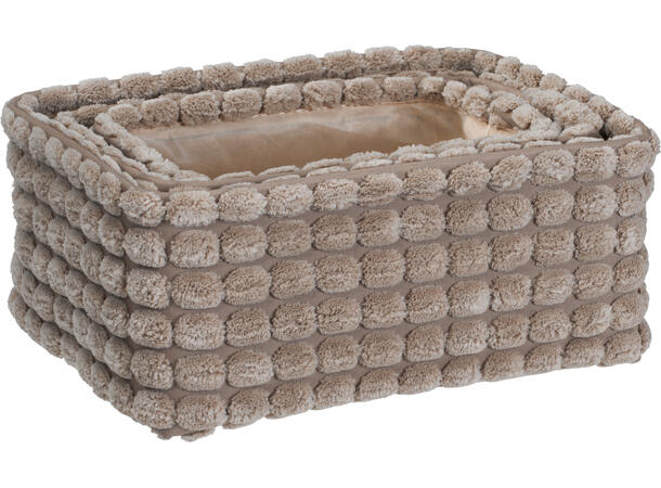 Kurv jordfarger fløyel/pels 6ass s/3 Forpk12 20x14x10cm 24x16x11cm 26x21x12cm 