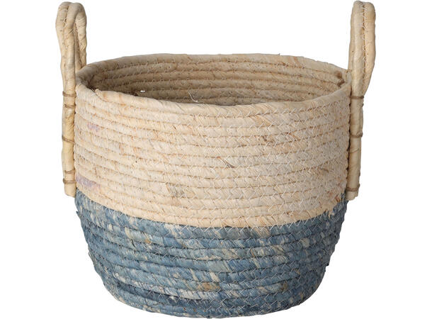 Kurvsett flettet natur/blå m/hank s/3 24x19cm / 29x22cm / 33x26cm 