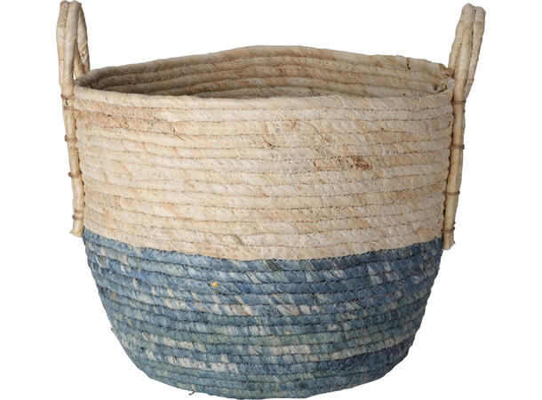 Kurvsett flettet natur/blå m/hank s/3 24x19cm / 29x22cm / 33x26cm 