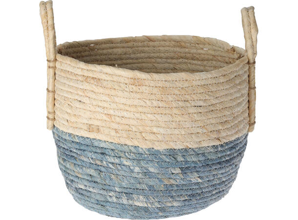 Kurvsett flettet natur/blå m/hank s/3 24x19cm / 29x22cm / 33x26cm 