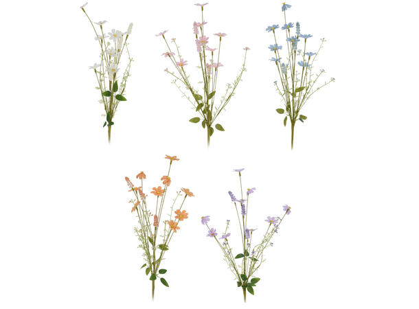 Kvist blomst 69cm 5ass Forpk 15stk Hvit oransje lilla blå rosa 