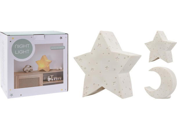 Lampe hvit stjerne måne LED 21cm 2ass Batteri: 3xAAA ikke inkludert 