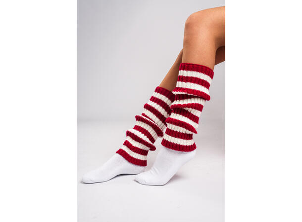 Leggvarmer rød m/hvit 90% akryl, 10% elastan 