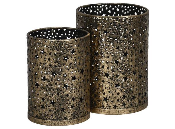 Lykt antikksort metall m/gull s/2 12,5x17cm 15x20cm 