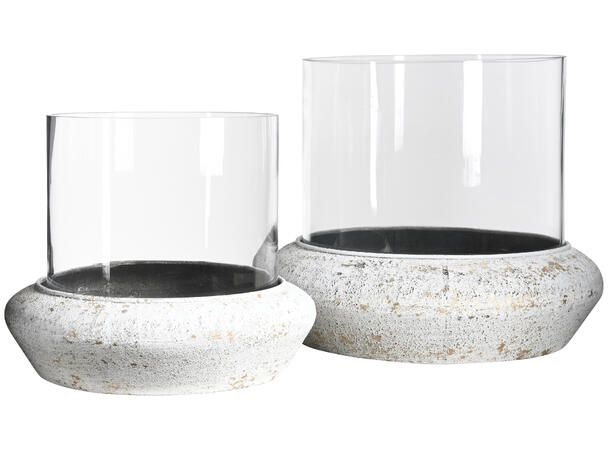 Lykt lysfat antikkhvit m/gull s/2 27x27cm 32,5x28cm 