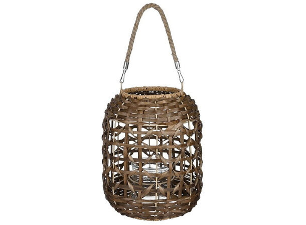 Lykt natur glass, flettet 24x24x28cm 