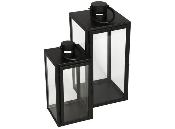 Lykt sort-matt metall h:39cm 41cm s/2 14x15x39cm 18x19,5x41cm håndtak + 7cm 