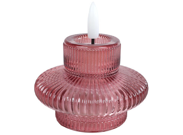 Lysestake LED stripet glass 8x8,5cm 4ass Forpakning 24stk 