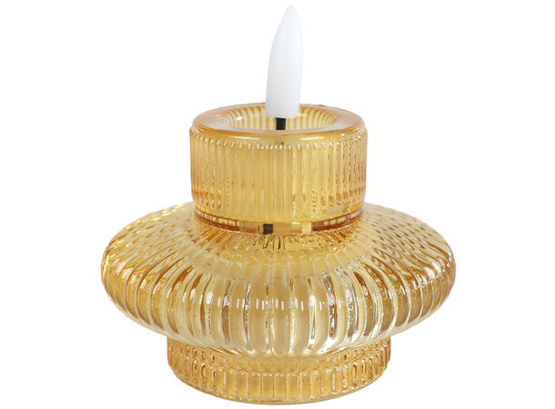 Lysestake LED stripet glass 8x8,5cm 4ass Forpakning 24stk 