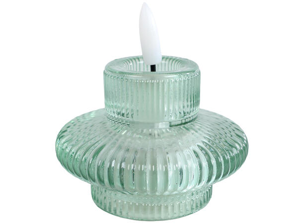 Lysestake LED stripet glass 8x8,5cm 4ass Forpakning 24stk 