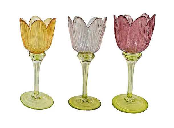 Lysestake tulipan glass 8x19,5cm 3ass Forpk 6stk 