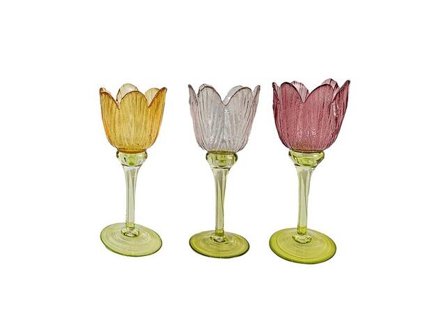 Lysestake tulipan glass 8x19,5cm 3ass 