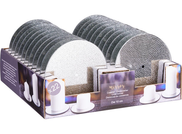 Lysfat gull speil m/glitter 10cm Display 22 stk 