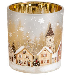Lysglass frostet Juleby 8x9cm