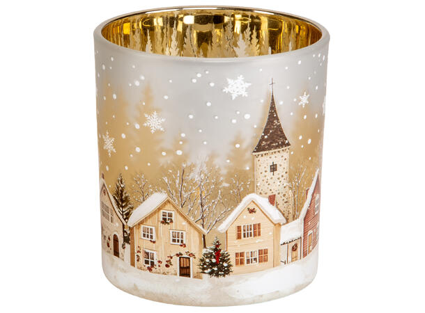 Lysglass frostet Juleby 8x9cm 