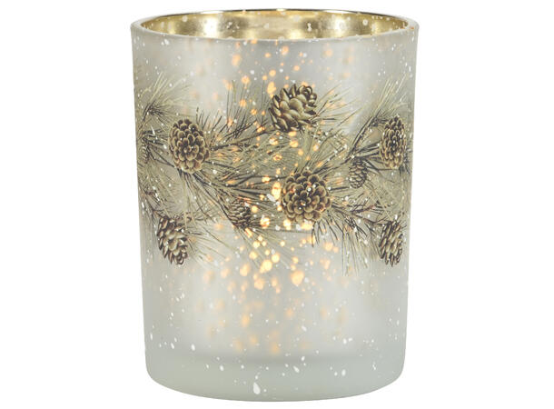 Lysglass gull/grønn m/kongler 10x12,5cm 