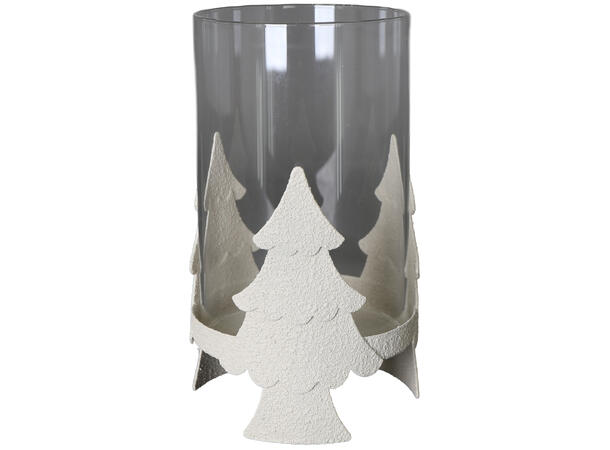 Lysglass juletre beige metall 11x18,5cm 