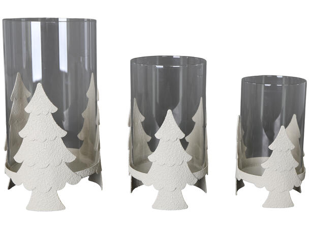 Lysglass juletre beige metall 11x18,5cm 