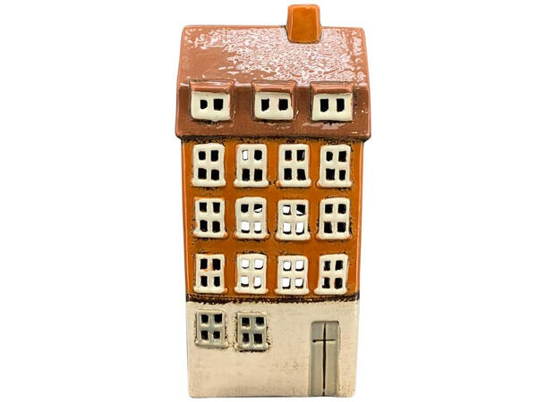 Lyshus telys amber/brun 11x8,5x24cm Keramikk 