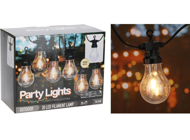 Lyslenke 20 LED 10m pære 6x15cm varmhvit 