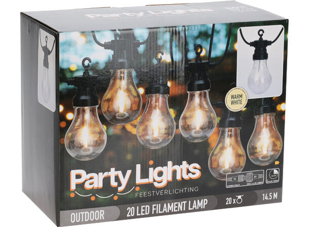 Lyslenke 20 LED 10m pære 6x15cm varmhvit 