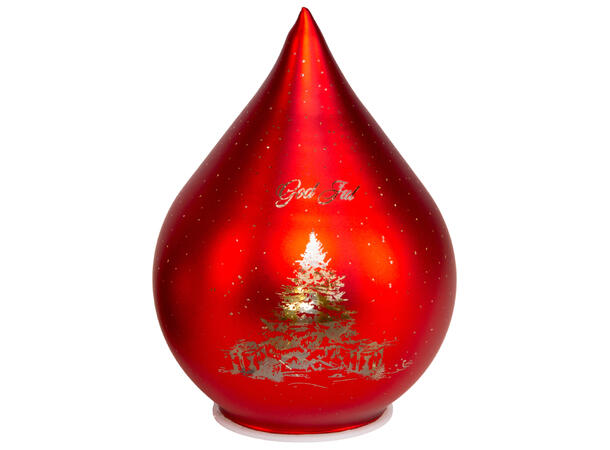 Lyslykt LED God Jul rød dråpe 16cm Batteri 3xAAA Timer 6/18t 15LED 