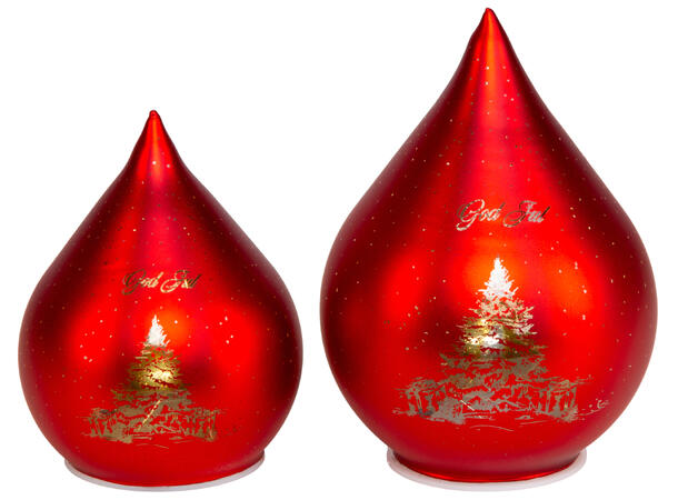 Lyslykt LED God Jul rød dråpe 16cm Batteri 3xAAA Timer 6/18t 15LED 