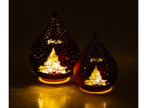 Lyslykt LED God Jul rød dråpe 16cm Batteri 3xAAA Timer 6/18t 15LED 
