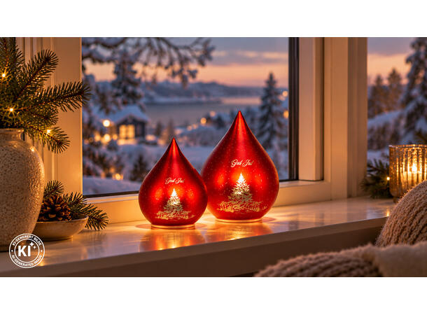 Lyslykt LED God Jul rød dråpe 16cm Batteri 3xAAA Timer 6/18t 15LED 