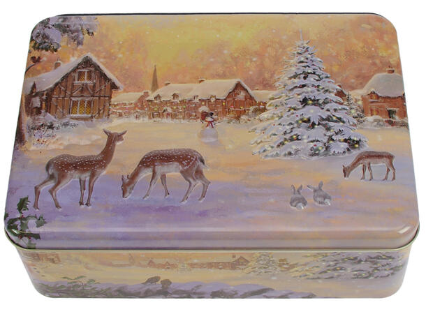 Metallboks Nostalgisk vinter 22x17x7cm Næringsmiddelsgodkjent 