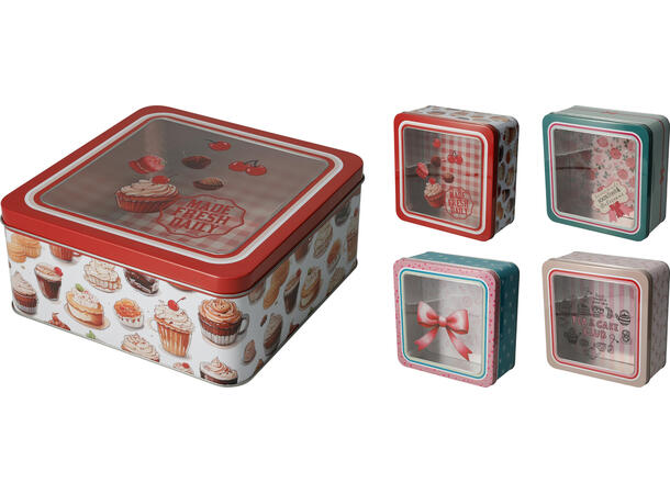 Metallboks firkantet 19x19x8,5cm 4ass Forpakn.12stk 